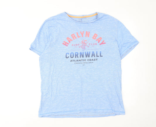 NEXT Mens Blue Cotton T-Shirt Size L Round Neck - Harlyn Bay Cornwall