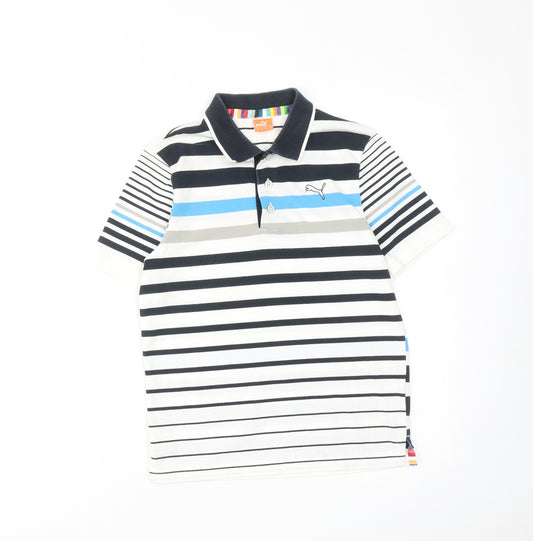 PUMA Mens Multicoloured Striped Cotton Polo Size XS Collared Button