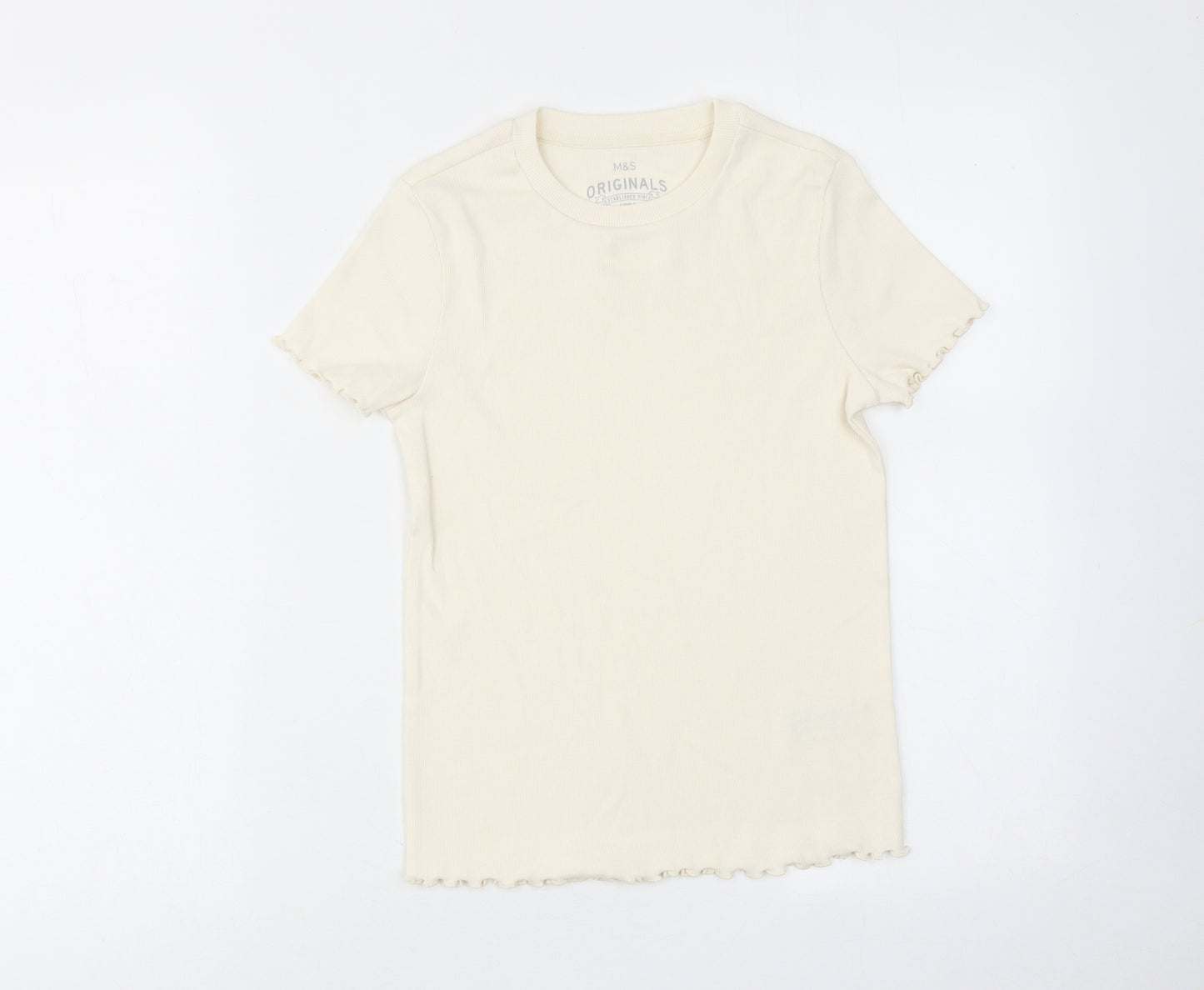 Marks and Spencer Girls Ivory Cotton Basic T-Shirt Size 10-11 Years Round Neck Pullover