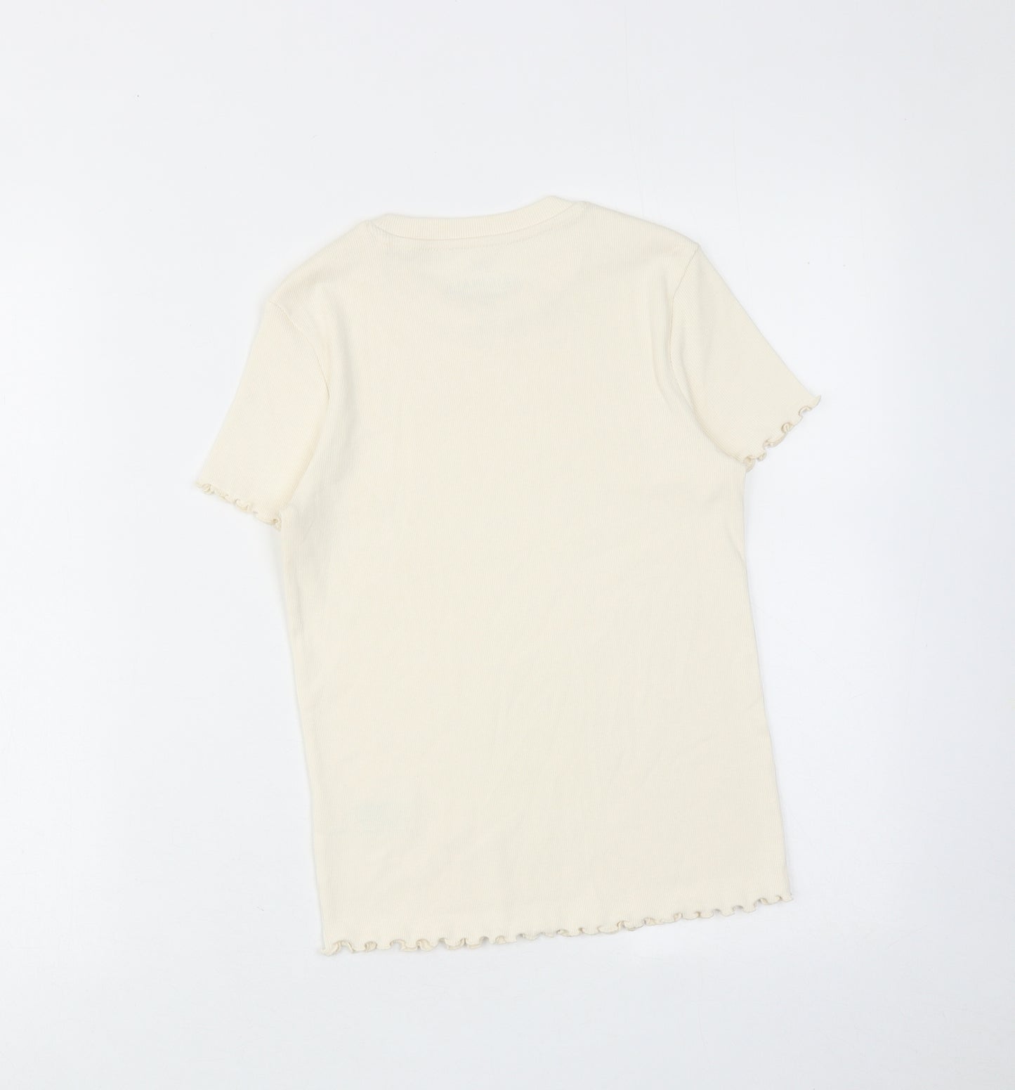 Marks and Spencer Girls Ivory Cotton Basic T-Shirt Size 10-11 Years Round Neck Pullover