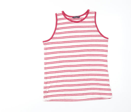 Marks and Spencer Womens Pink Striped Cotton Basic Tank Size 12 Round Neck