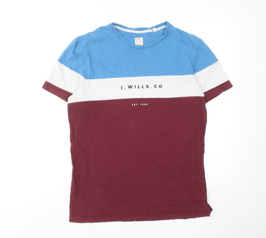 Jack Wills Mens Multicoloured Colourblock Cotton T-Shirt Size M Round Neck