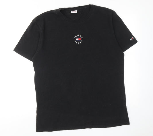 Tommy Jeans Mens Black Cotton T-Shirt Size M Round Neck