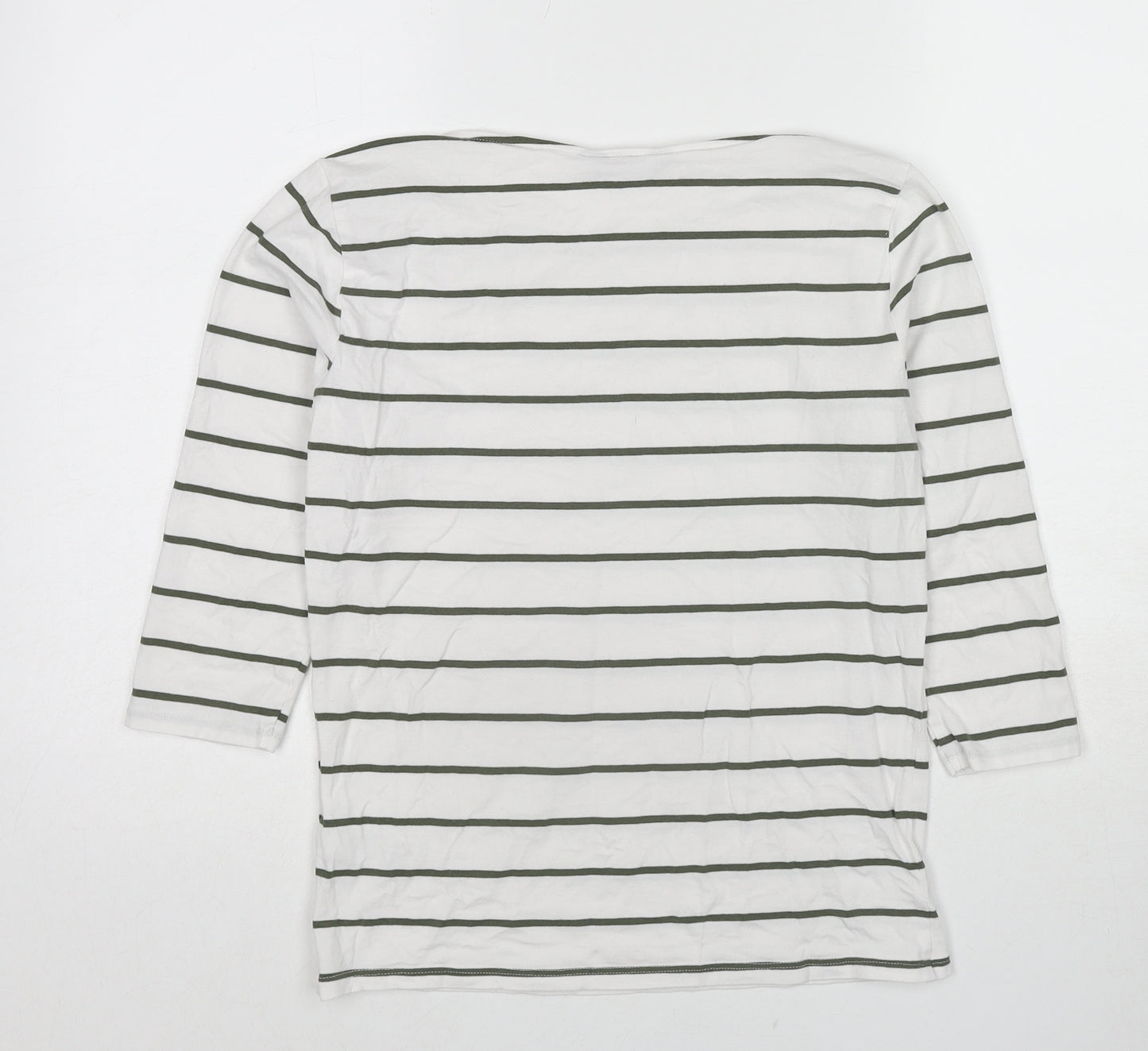 Marks and Spencer Womens White Striped Cotton Basic Blouse Size 12 Round Neck