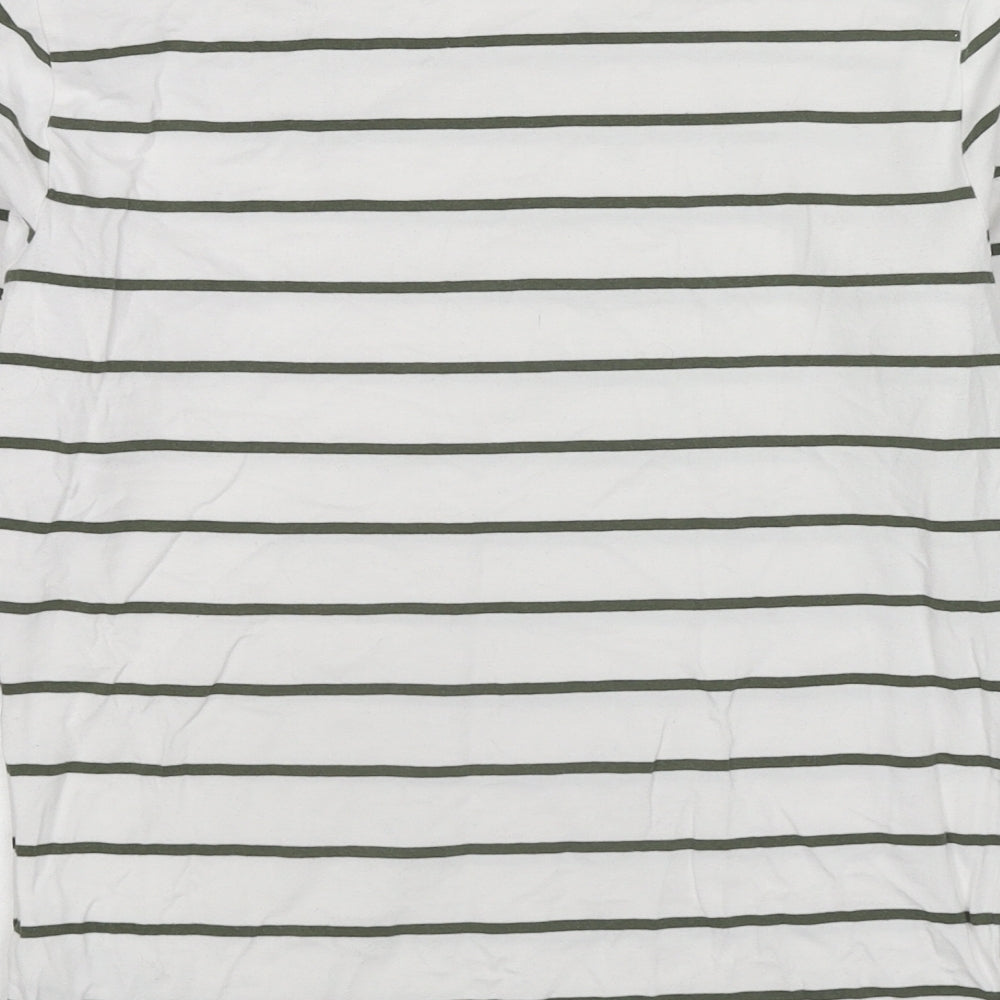 Marks and Spencer Womens White Striped Cotton Basic Blouse Size 12 Round Neck