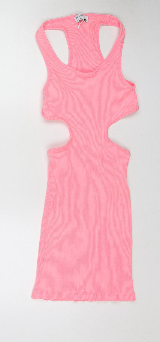 Bershka Womens Pink Polyester Bodycon Size M Scoop Neck Pullover