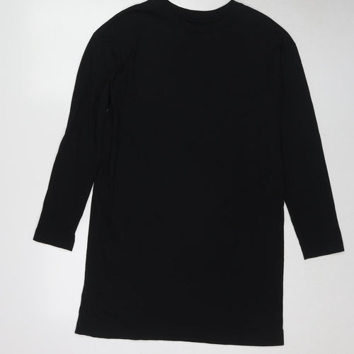 Brave Soul Womens Black Cotton Jumper Dress Size 12 Round Neck Pullover