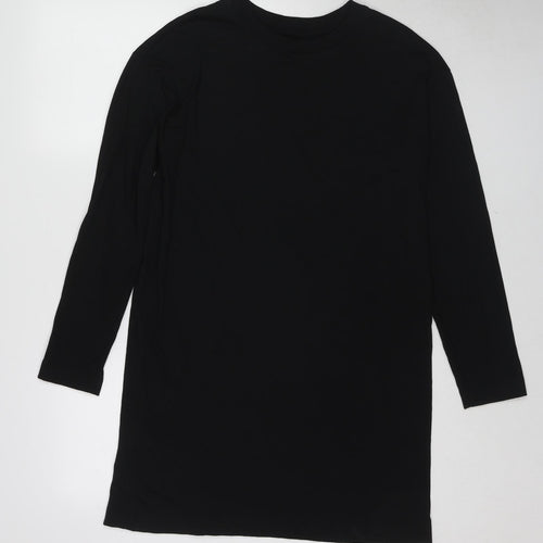 Brave Soul Womens Black Cotton Jumper Dress Size 12 Round Neck Pullover