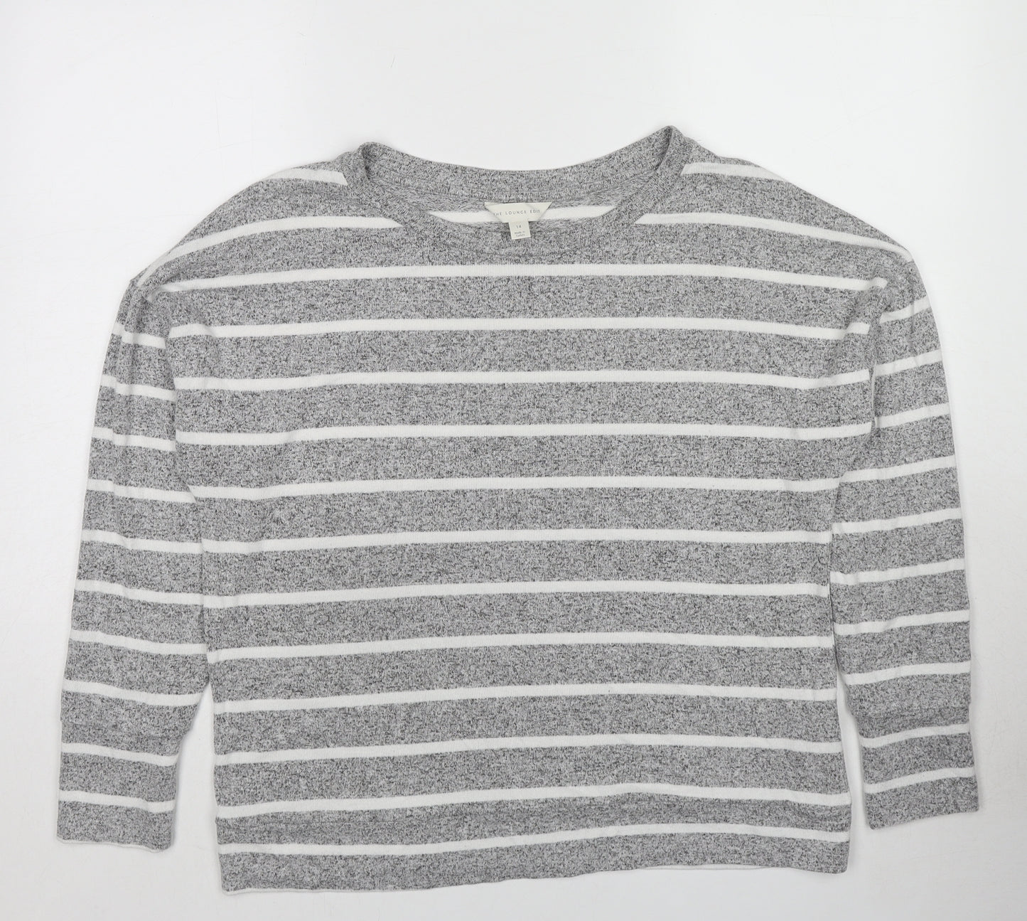 Marks and Spencer Womens Grey Round Neck Striped Viscose Pullover Jumper Size 14 Pullover