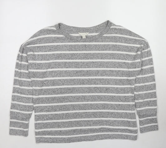 Marks and Spencer Womens Grey Round Neck Striped Viscose Pullover Jumper Size 14 Pullover