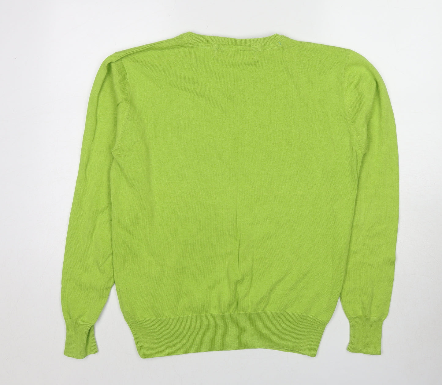 Crosshatch Mens Green V-Neck Cotton Pullover Jumper Size L Long Sleeve