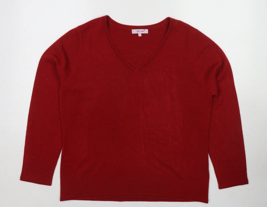 Per Una Womens Red V-Neck Acrylic Pullover Jumper Size 18