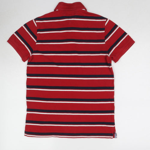 Tommy Hilfiger Mens Red Striped Cotton Polo Size S Collared Pullover