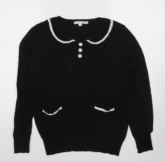 Boden Womens Black Collared Cotton Pullover Jumper Size 16