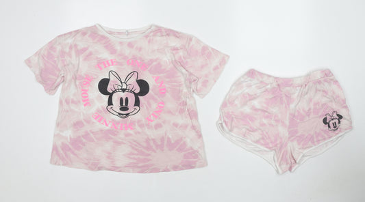 Disney Girls Pink Geometric Cotton Top Pyjama Set Size 12-13 Years Pullover - Tie-Dye Minnie