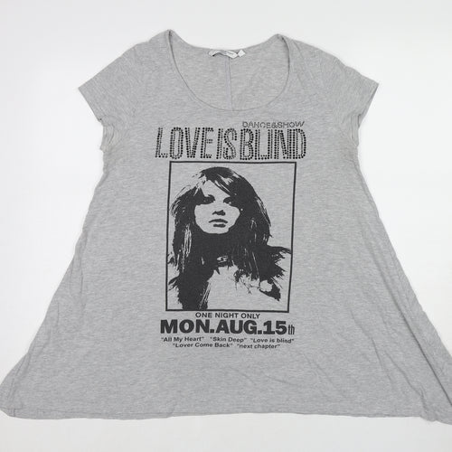 New Look Womens Grey Cotton Basic T-Shirt Size 14 Round Neck - Love Is Blind