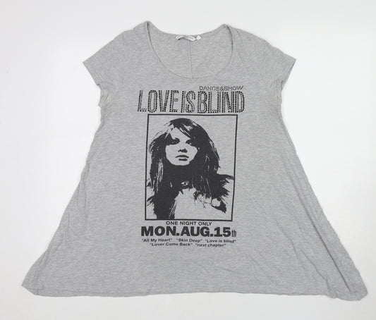 New Look Womens Grey Cotton Basic T-Shirt Size 14 Round Neck - Love Is Blind