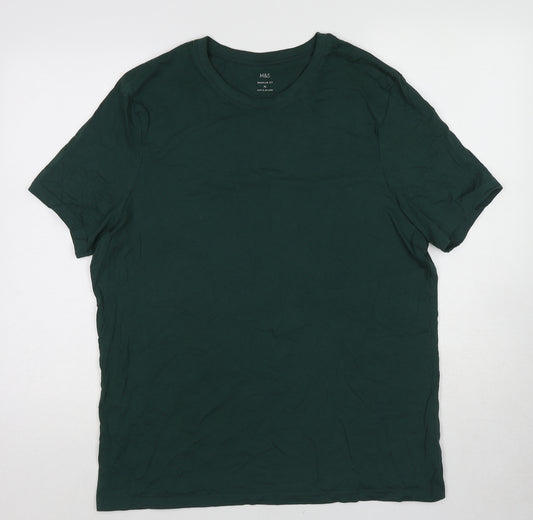 Marks and Spencer Womens Green Cotton Basic T-Shirt Size XL Round Neck