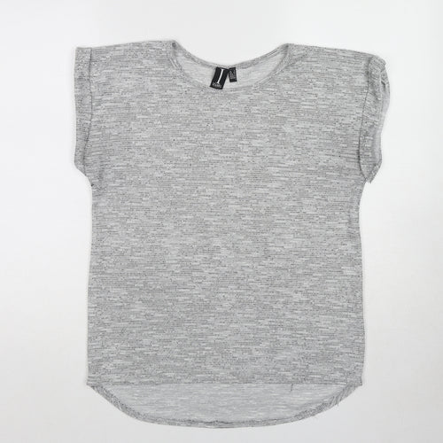 Izabel Womens Grey Geometric Cotton Basic T-Shirt Size 12 Round Neck