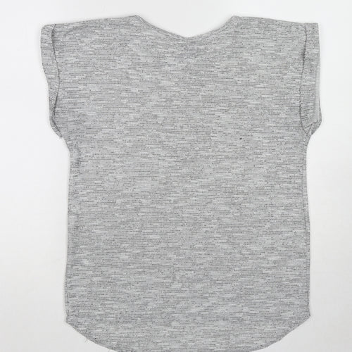 Izabel Womens Grey Geometric Cotton Basic T-Shirt Size 12 Round Neck