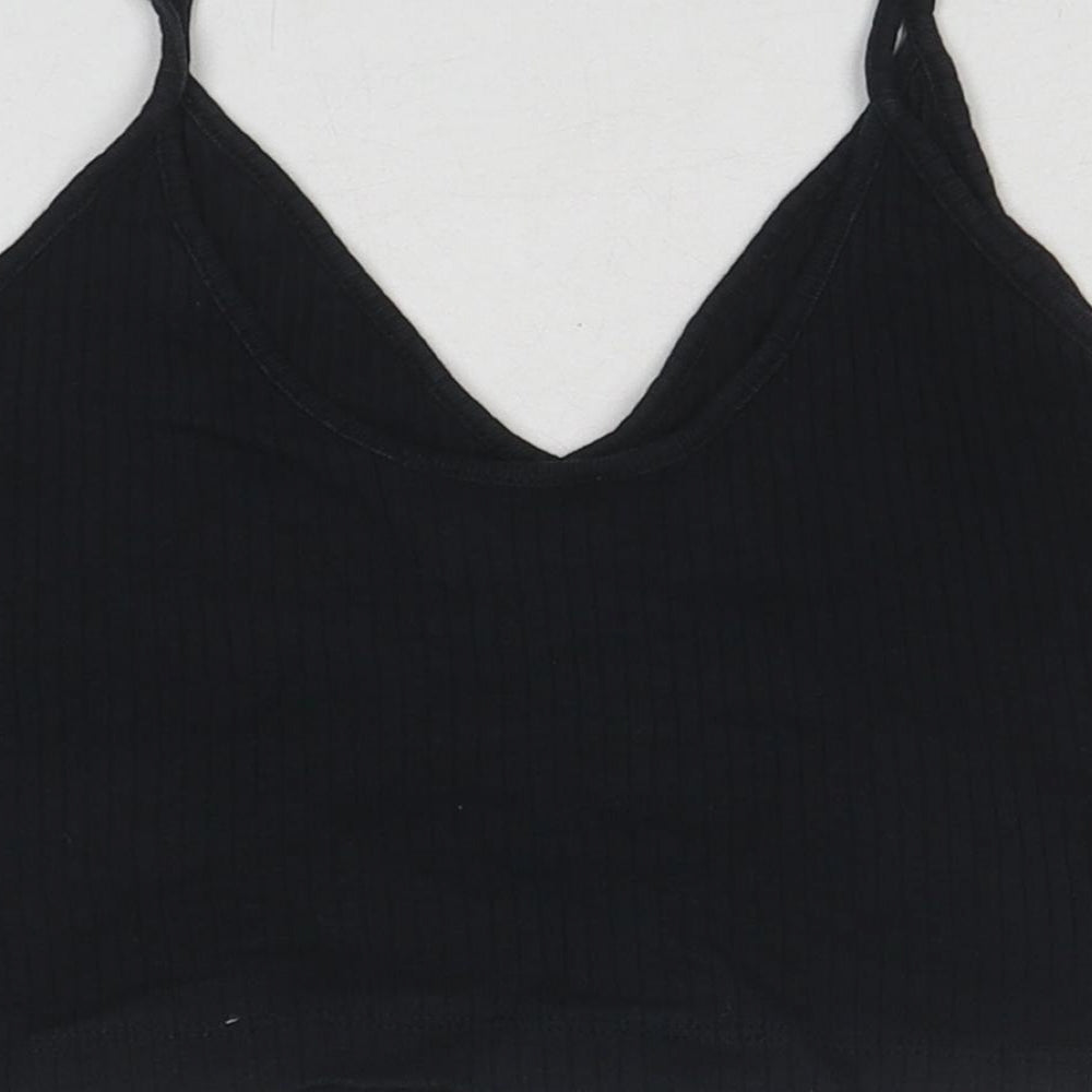 Topshop Womens Black Cotton Cropped Tank Size 10 V-Neck