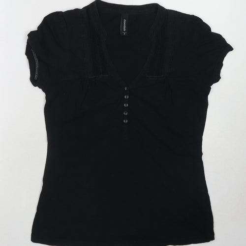Essentials Womens Black Cotton Basic T-Shirt Size S V-Neck