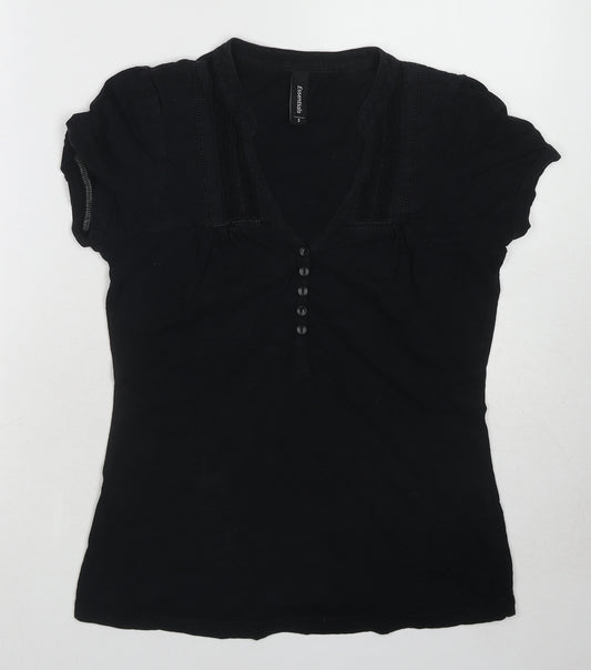 Essentials Womens Black Cotton Basic T-Shirt Size S V-Neck