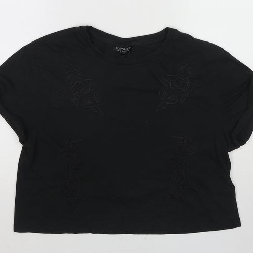 Topshop Womens Black Cotton Cropped T-Shirt Size 12 Round Neck