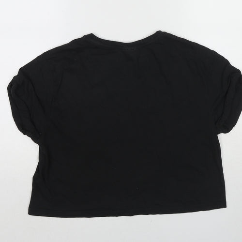 Topshop Womens Black Cotton Cropped T-Shirt Size 12 Round Neck