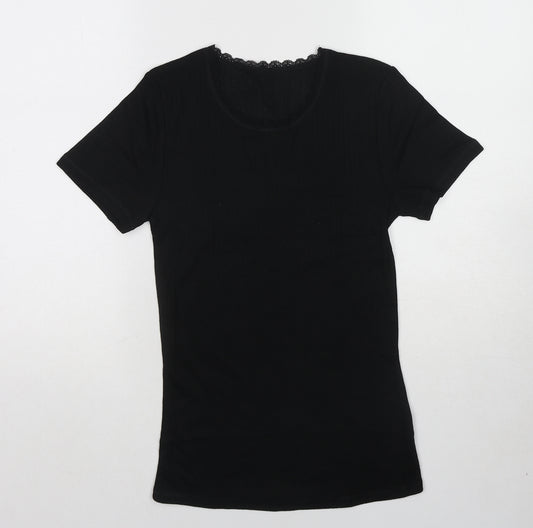 Marks and Spencer Womens Black Polyester Basic T-Shirt Size 10 Round Neck
