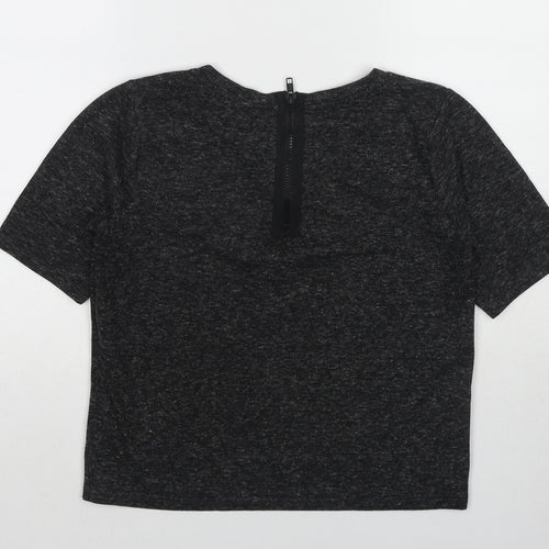 Topshop Womens Grey Geometric Cotton Cropped T-Shirt Size 8 Round Neck