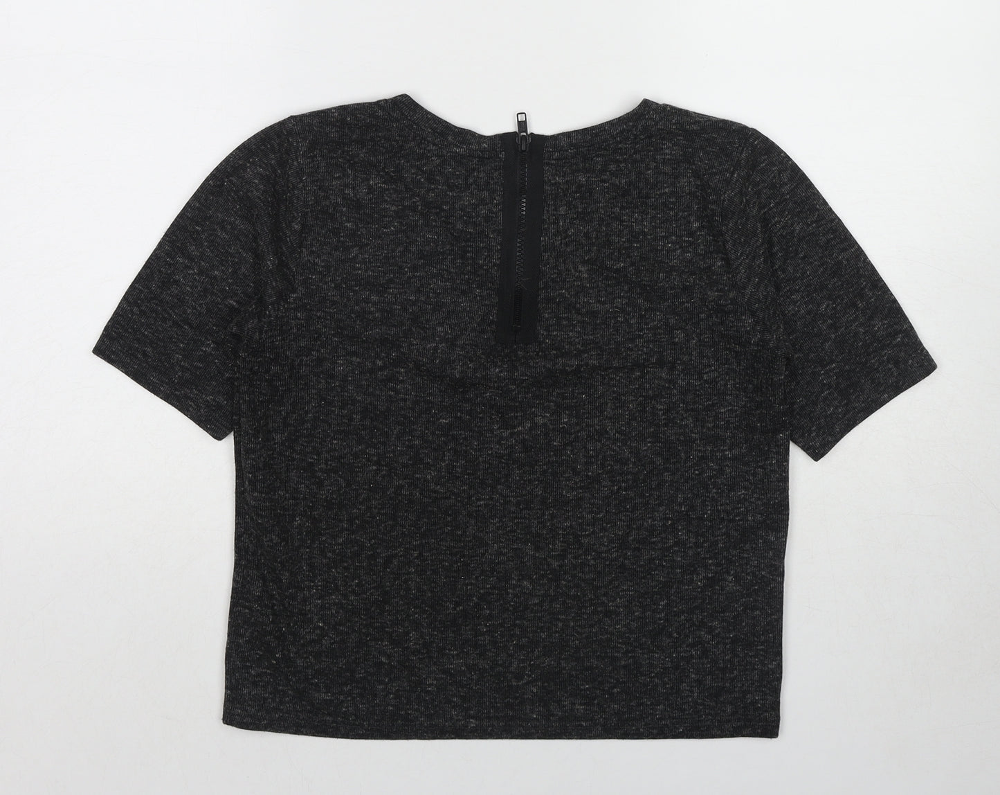 Topshop Womens Grey Geometric Cotton Cropped T-Shirt Size 8 Round Neck