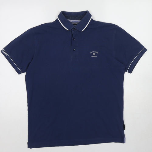 Navy&Green Mens Blue Cotton Polo Size M Collared Pullover - Yachting
