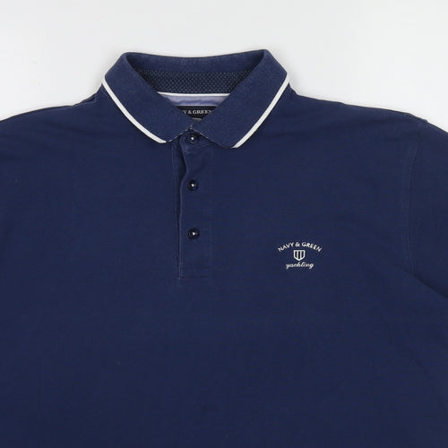 Navy&Green Mens Blue Cotton Polo Size M Collared Pullover - Yachting