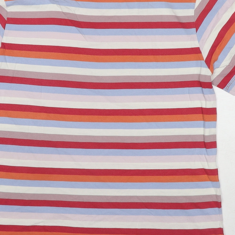 Marks and Spencer Womens Multicoloured Striped Cotton Basic T-Shirt Size 8 Round Neck
