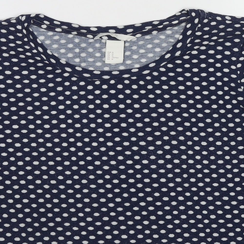 H&M Womens Blue Polka Dot Viscose Basic T-Shirt Size M Round Neck