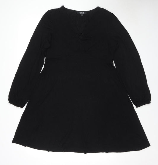 Simply Be Womens Black Viscose Jumper Dress Size 16 V-Neck Pullover
