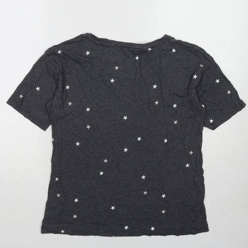 Marks and Spencer Womens Grey Geometric Cotton Basic T-Shirt Size M Round Neck - Star Print
