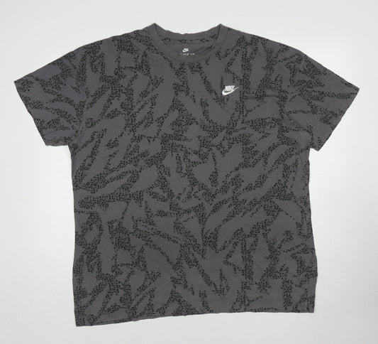 Nike Mens Grey Geometric Cotton T-Shirt Size XL Round Neck