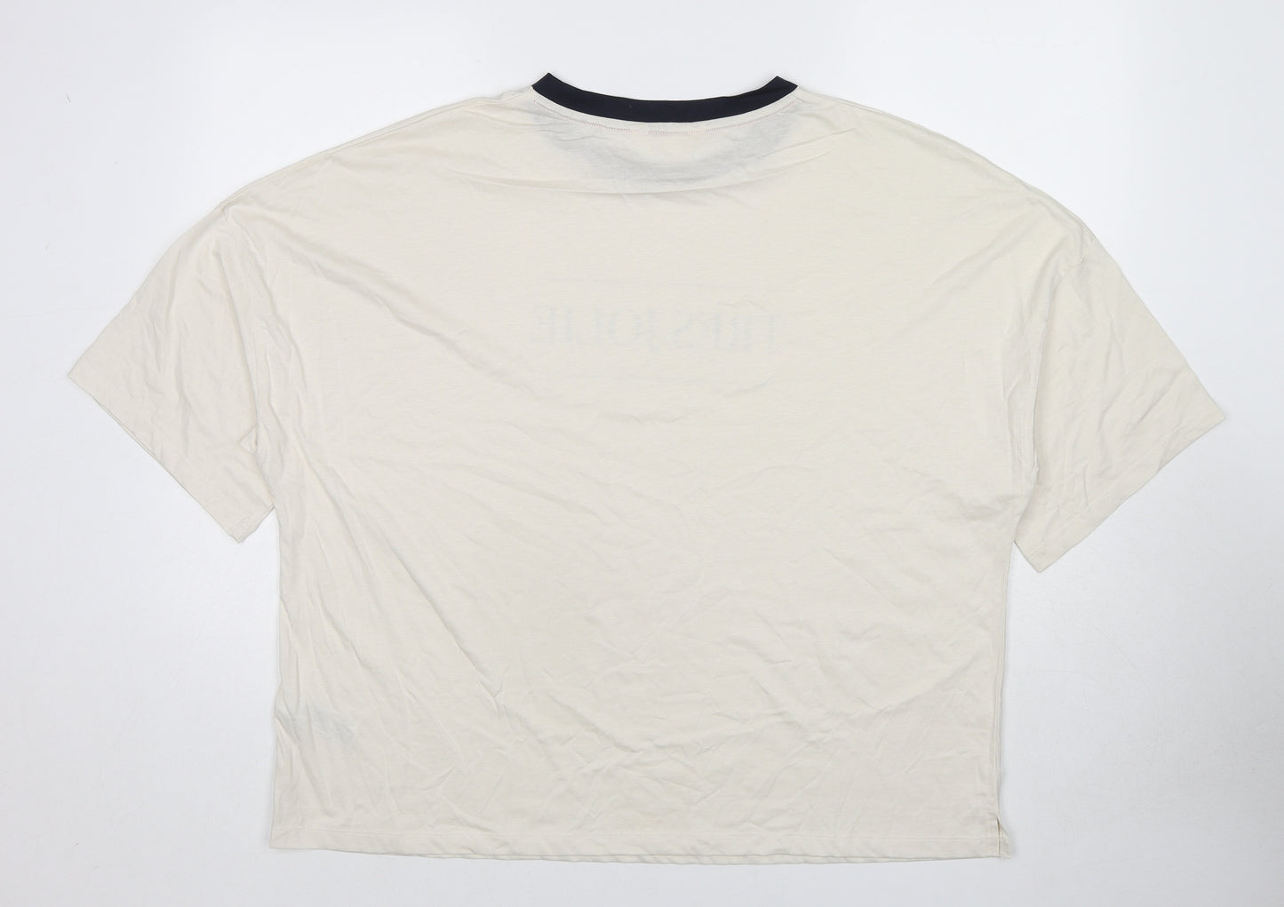 Marks and Spencer Womens Ivory Cotton Basic T-Shirt Size XL Round Neck - Tres Jolie