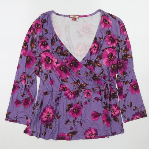 Joe Browns Womens Purple Floral Viscose Wrap Blouse Size 14 V-Neck