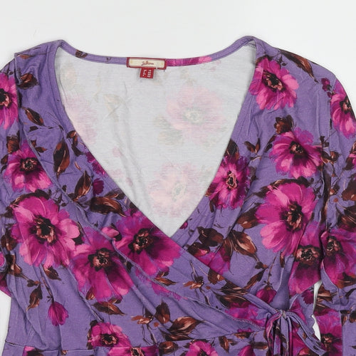 Joe Browns Womens Purple Floral Viscose Wrap Blouse Size 14 V-Neck