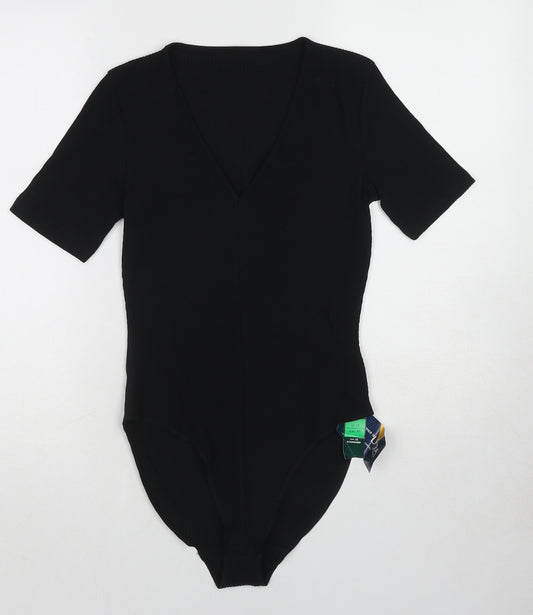St Michael Womens Black Cotton Bodysuit One-Piece Size 12 Snap - Ribbed