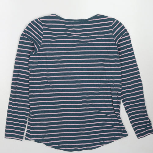 Fat Face Womens Blue Striped Cotton Basic T-Shirt Size 10 Round Neck