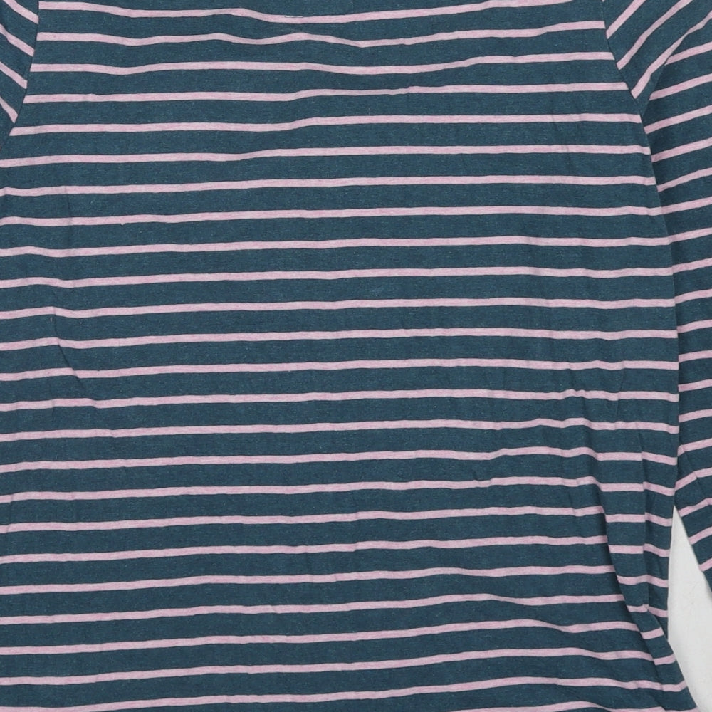 Fat Face Womens Blue Striped Cotton Basic T-Shirt Size 10 Round Neck