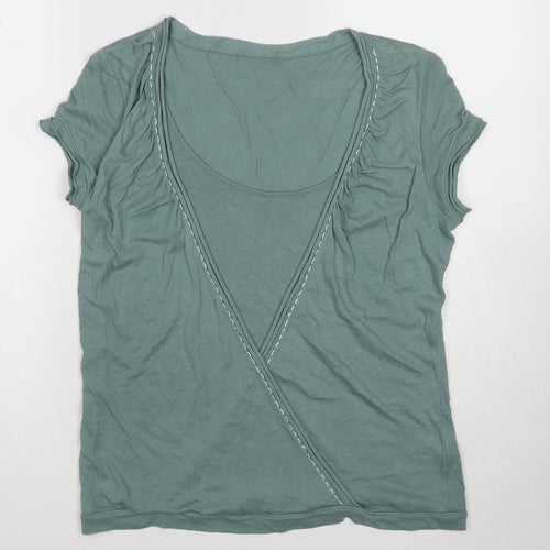 Per Una Womens Green Cotton Basic Blouse Size 12 Round Neck