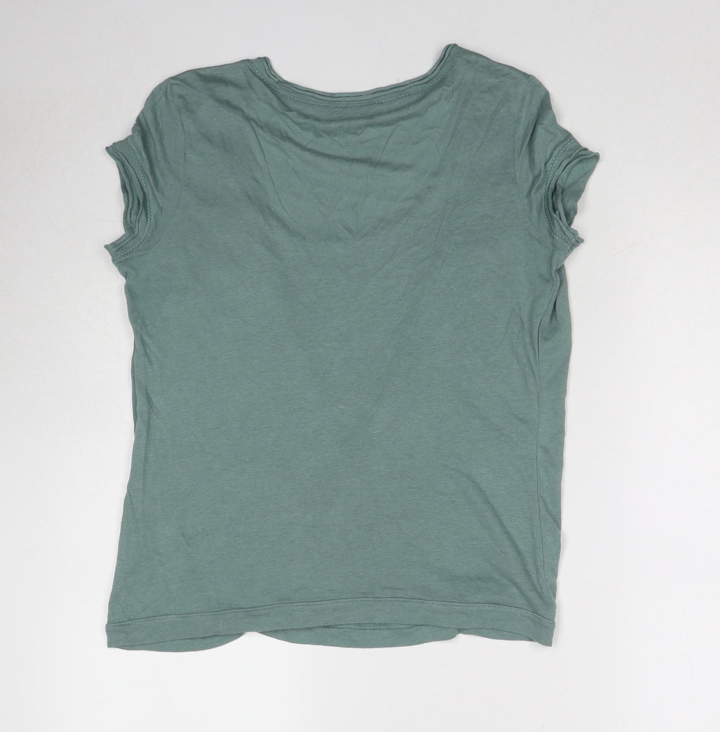 Per Una Womens Green Cotton Basic Blouse Size 12 Round Neck
