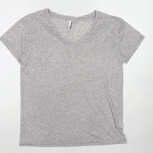 Divided by H&M Womens Grey Geometric Polyacrylate Fibre Basic T-Shirt Size S V-Neck