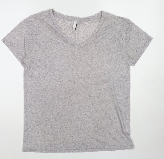 Divided by H&M Womens Grey Geometric Polyacrylate Fibre Basic T-Shirt Size S V-Neck