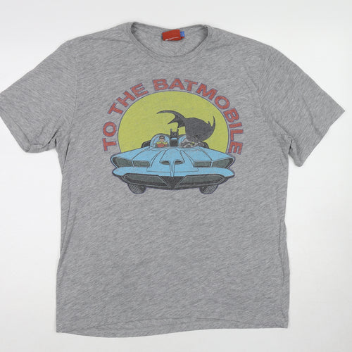 Batman Mens Grey Polyester T-Shirt Size M Round Neck - To the batmobile